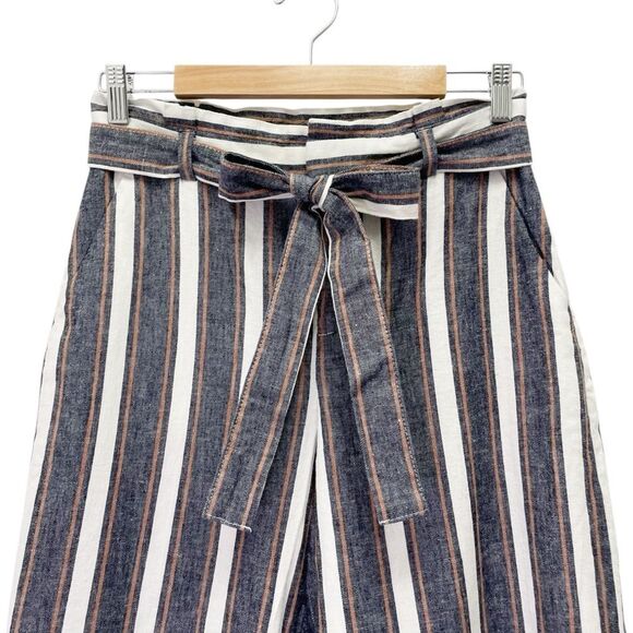 Banana Republic Blake Linen Cropped Pants Size 4 Wide Leg Gray White Tan Stripe - Picture 5 of 14